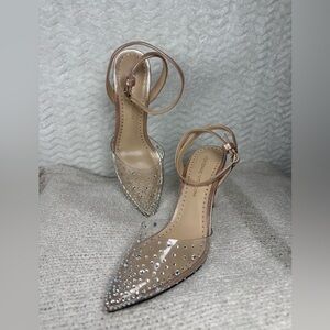 Adrienne Vittadini Rose Gold Ankle-Strap Clear Crystal D'Orsay Pumps. Size 7🔥